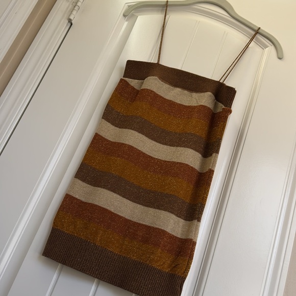 Lucca Striped Brown and Tan Metallic Knit Top Size S - Picture 9 of 10